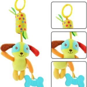 Soft Plush Hanging Rattle for Sensory Development – For Stroller, Crib and Car Seat (Dog)