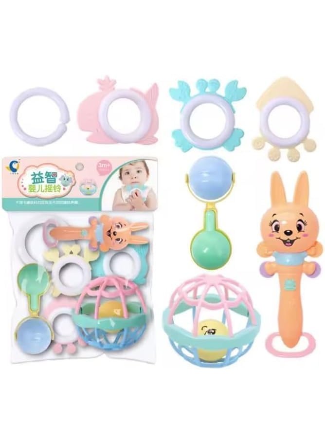f975f7a2-9ba5-4332-8b7a-51a7c0915e7d.jpeg مجموعة خشخيشات وعضاضات الأطفال الحسية (7 قطع) في كيس – ألعاب تسنين وتعليم مبكر للرضع (1-12 شهرًا)