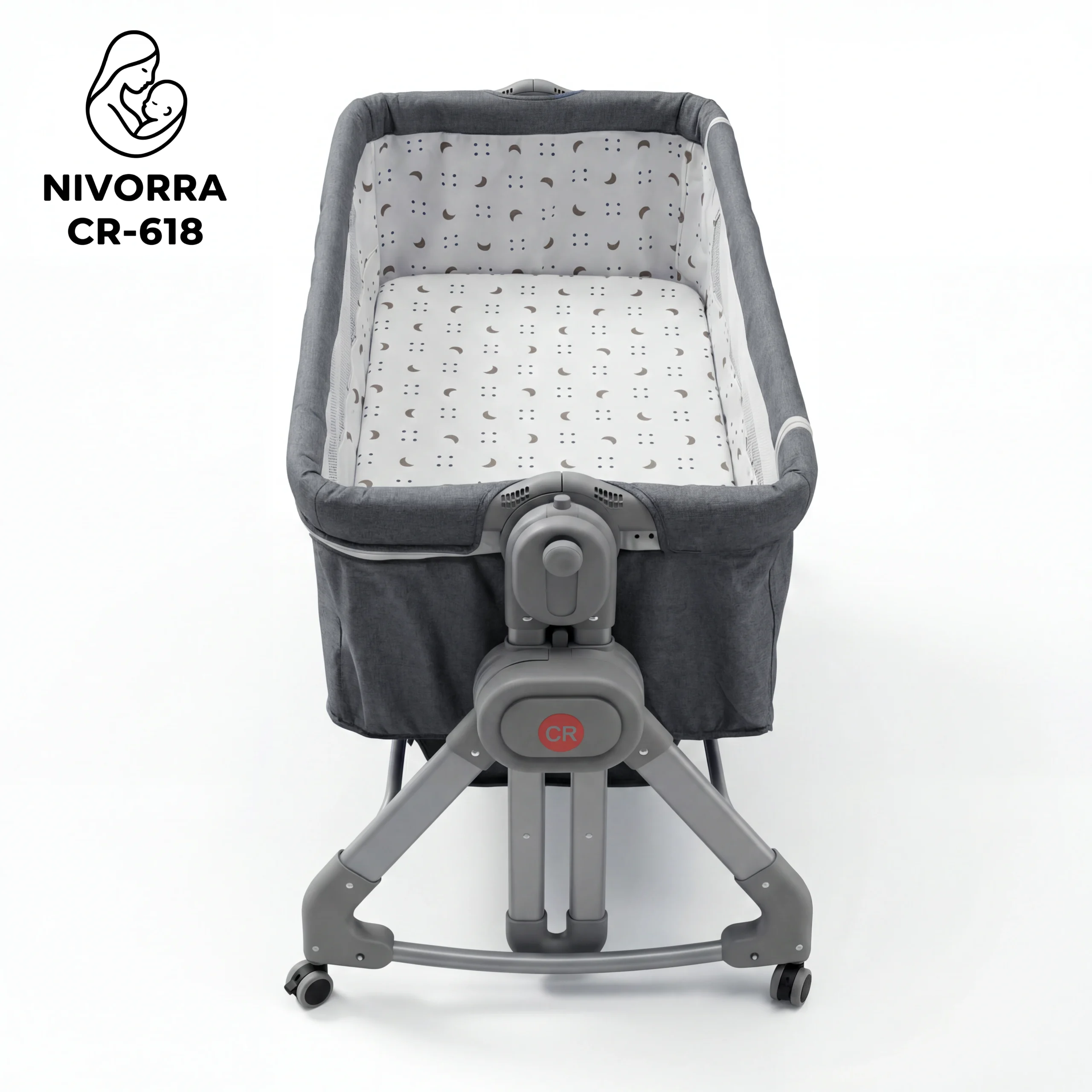 سرير أطفال NIVORRA هزاز ومحمول مع طاولة تغيير الحفاضات وناموسية، ارتفاع قابل للتعديل – CR-618
