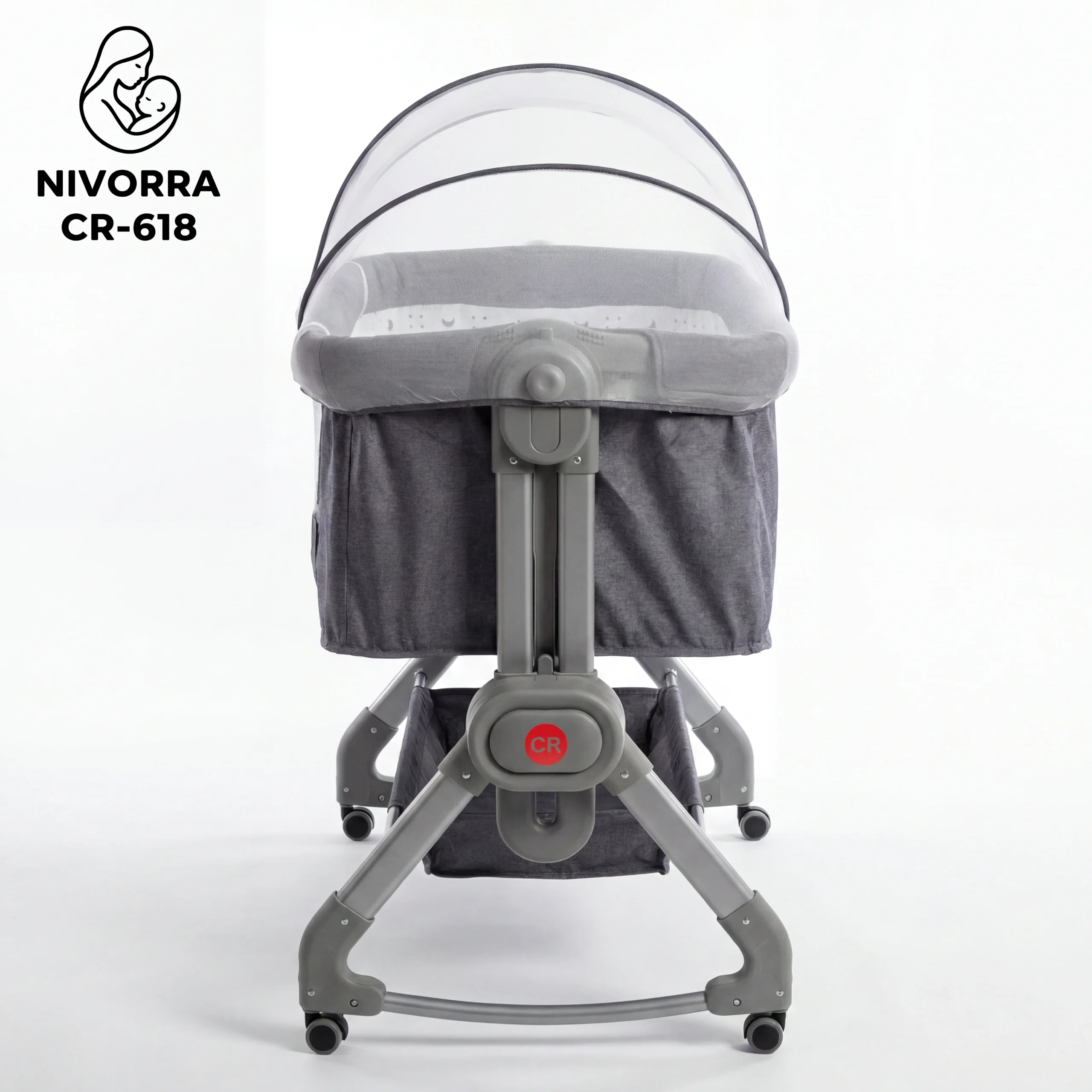 سرير أطفال NIVORRA هزاز ومحمول مع طاولة تغيير الحفاضات وناموسية، ارتفاع قابل للتعديل – CR-618