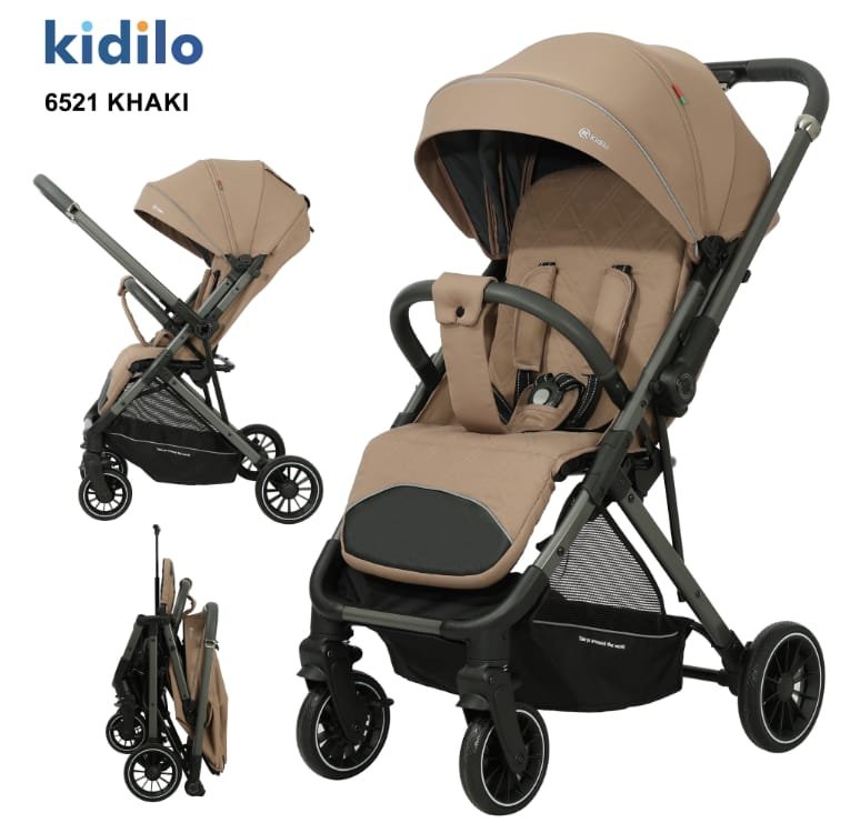 استرولر Kidilo《 كيديلو 6521 》حزام امان خماسي + سلة تخزين كبيره + دراع قلاب تأتي بوزن 9.3KG