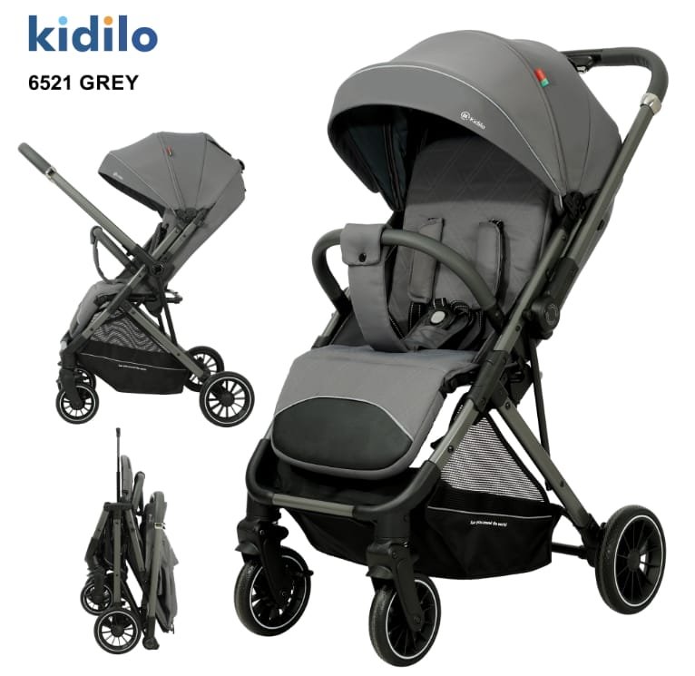 استرولر Kidilo《 كيديلو 6521 》حزام امان خماسي + سلة تخزين كبيره + دراع قلاب تأتي بوزن 9.3KG