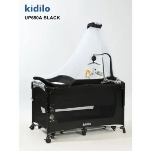 سرير وخيمة ألعاب أطفال متكامل للسفر كيديلو UP650A《 Kidilo UP650A Travel Cot Bed 》سرير نوم وطاولة تغيير وطرق لعب متعددة 3 في 1 + نظام هزاز وثابت + مستويان بارتفاعات مختلفة (طابقين) + شبكة حماية من الحشرات + لعبة ملاهي سرير (Carousel) + عجلات مزودة بفرامل + طي مدمج داخل حقيبة سفر سهلة الحمل