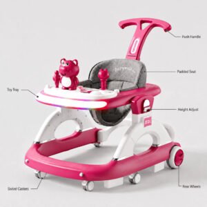 مشاية أطفال تفاعلية وعصرية BDL-18《 BDL-18 Baby Walker & Activity Center 》 تصميم عصري ومريح يواكب مراحل نمو الطفل المختلفة ويوفر له الدعم الكامل + مقعد مبطن وناعم مصمم بأقمشة لطيفة لحماية بشرة الطفل الحساسة وتوفير أقصى راحة + لوحة ألعاب تفاعلية غنية بالأنشطة على الطاولة الأمامية لتحفيز الحواس وتعزيز النمو الحركي والمعرفي + قاعدة آمنة وعريضة ومتينة للحفاظ على الثبات والاستقرار التام طوال الوقت + هيكل عملي يجمع بين التسلية الآمنة والاعتمادية اليومية للوالدين